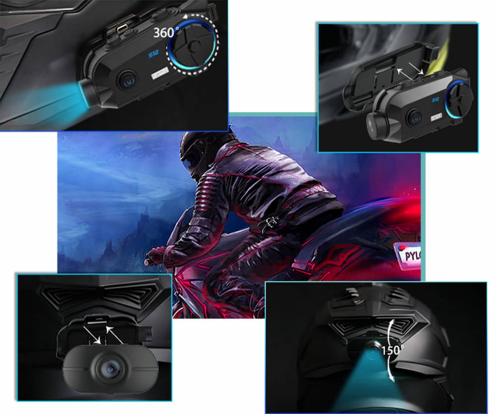 Tai nghe không dây cho mũ bảo hiểm đi mô tô phượt tích hợp 2 camera hành trình trước sau 2K & 1K – SCS S12 Bluetooth Helmet Intercom Camera Front & Back -02 (1)