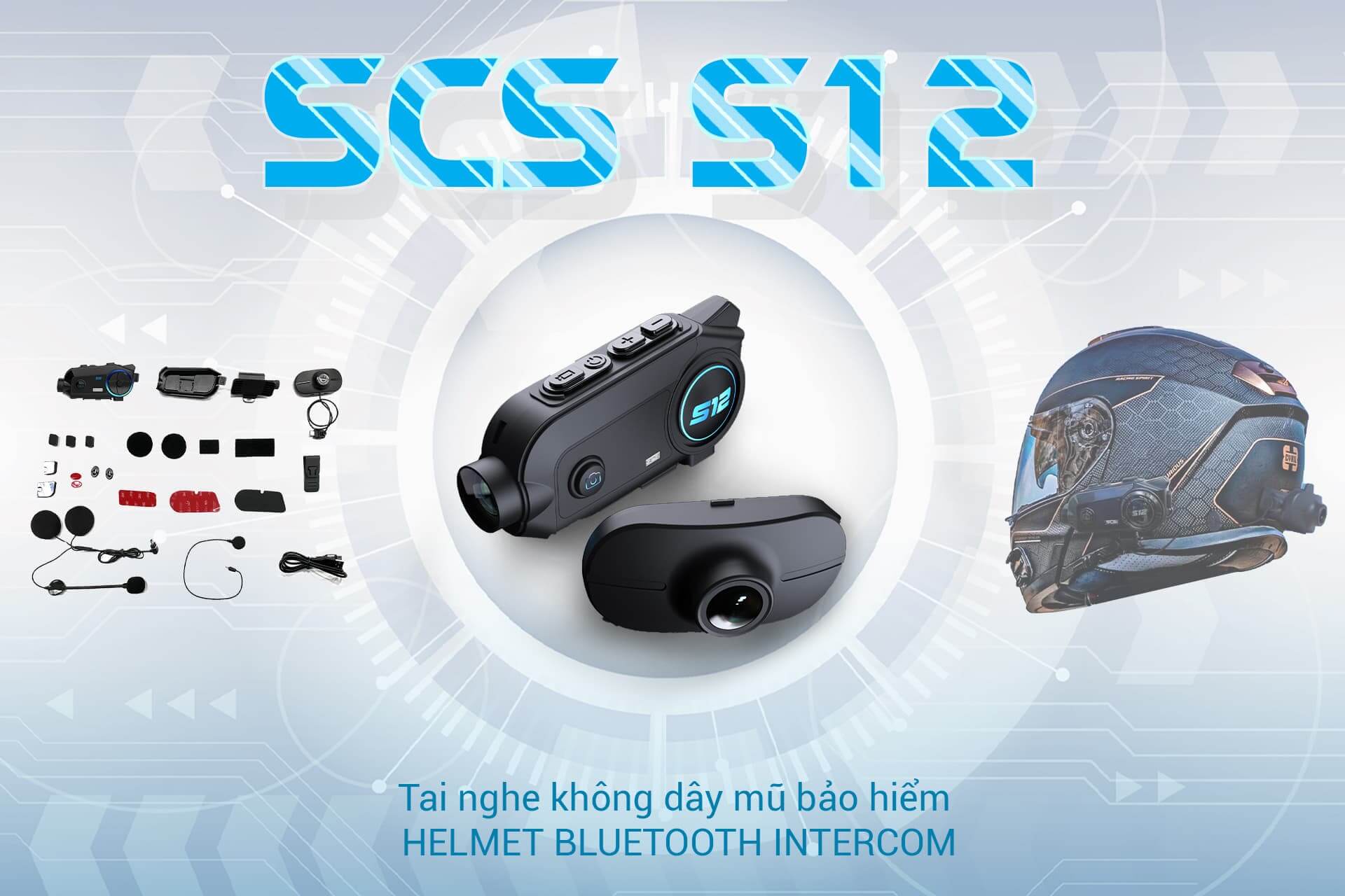 ai nghe mũ bảo hiểm mô tô phượt SCS Bluetooth helmet Intercom SCS s12 op3